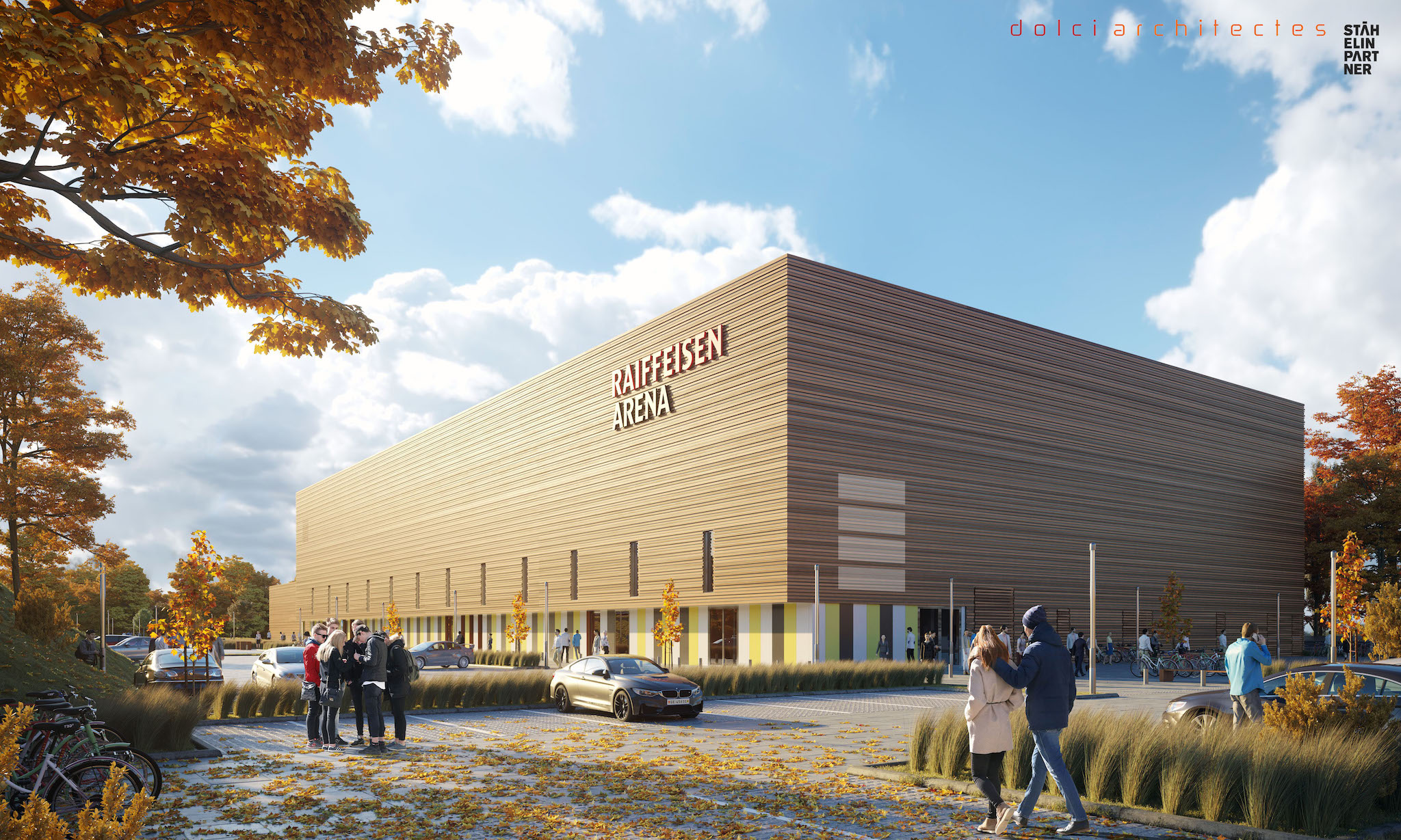 Nouvelle patinoire d’Ajoie et du Clos-du-Doubs Raiffeisen Arena à Porrentruy, réalisée avec le propre bois du maitre de l’ouvrage.